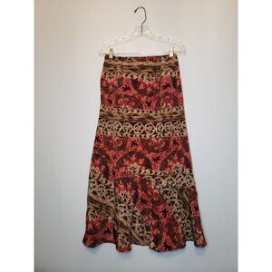 Sag Harbor Womens Sz S Skirt Bohemian Floral Red Tan Button Zip Abstract Tier